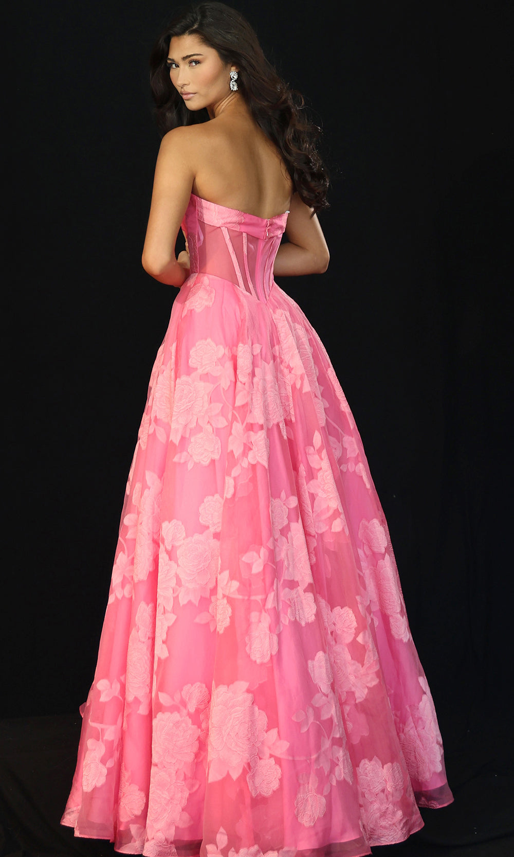 Jovani 47327 - Floral Embroidered Strapless Corset Gown - back view