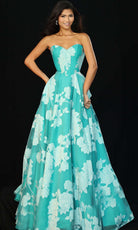 Jovani 47327 - Floral Embroidered Strapless Corset Gown - detail view