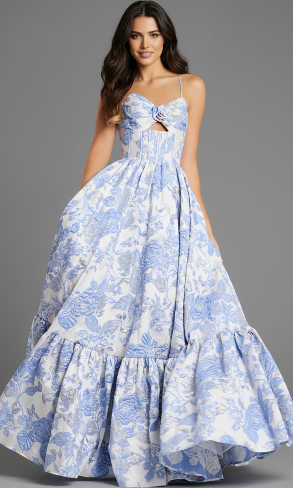 Jovani 47328 - Floral Jacquard Corset Ballgown - designer ball gown at Silhouette Dresses