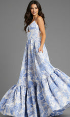 Jovani 47328 - Floral Jacquard Corset Ballgown - back view