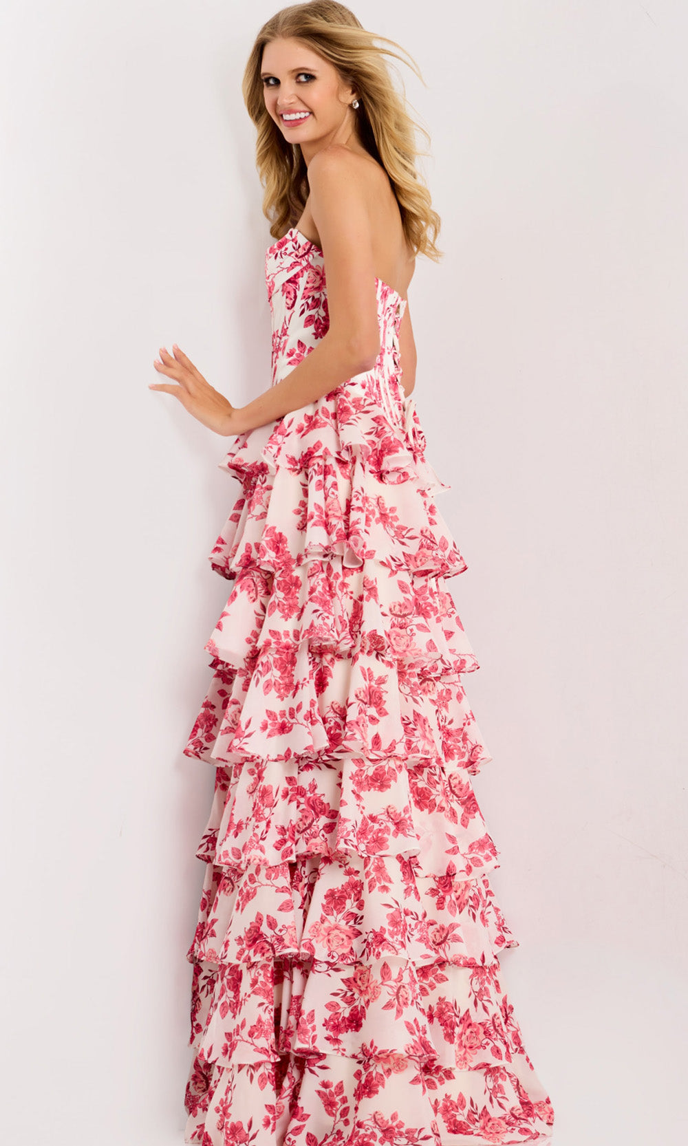 Jovani 47404 - Strapless Tiered Floral Print Gown - view 4
