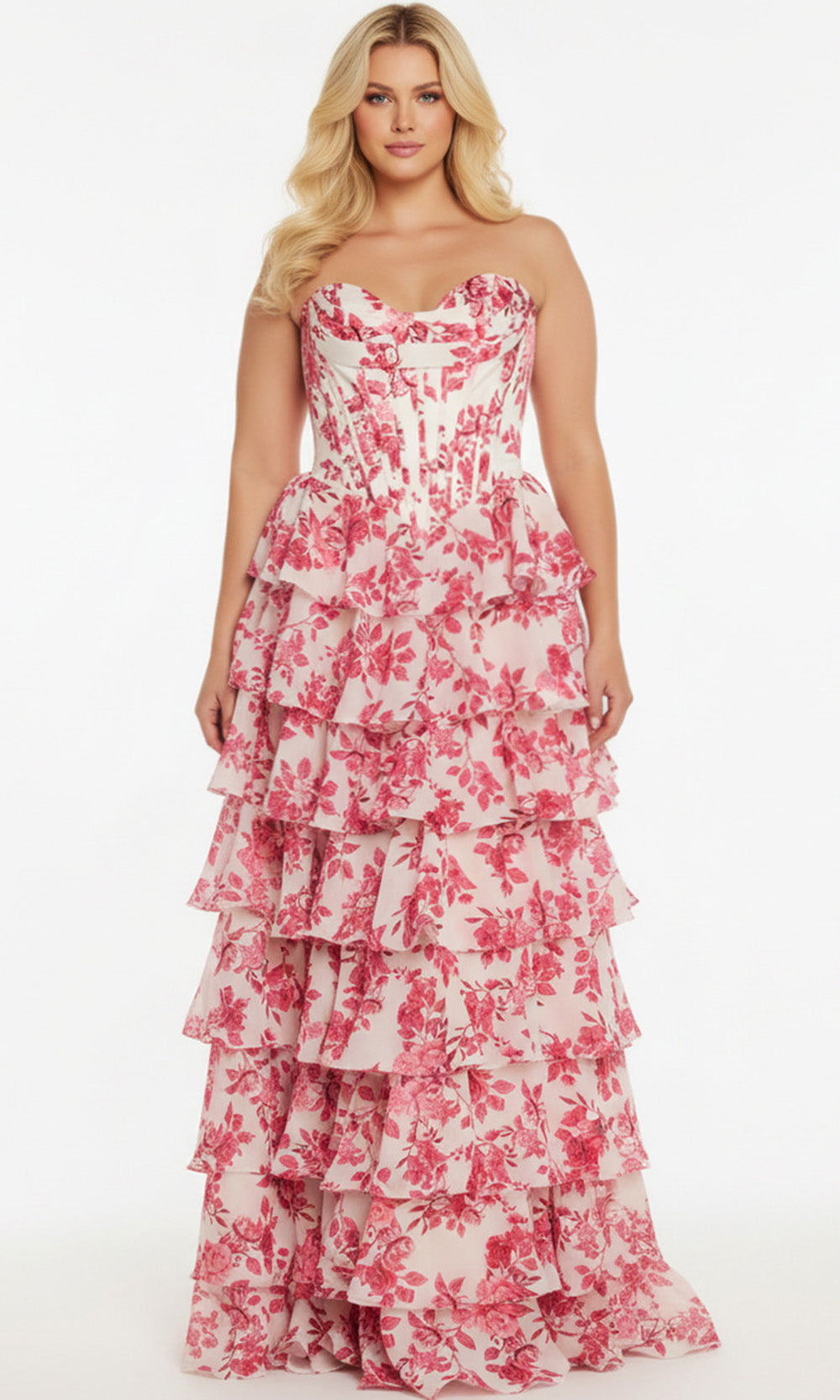Jovani 47404 - Strapless Tiered Floral Print Gown - designer ball gown at Silhouette Dresses