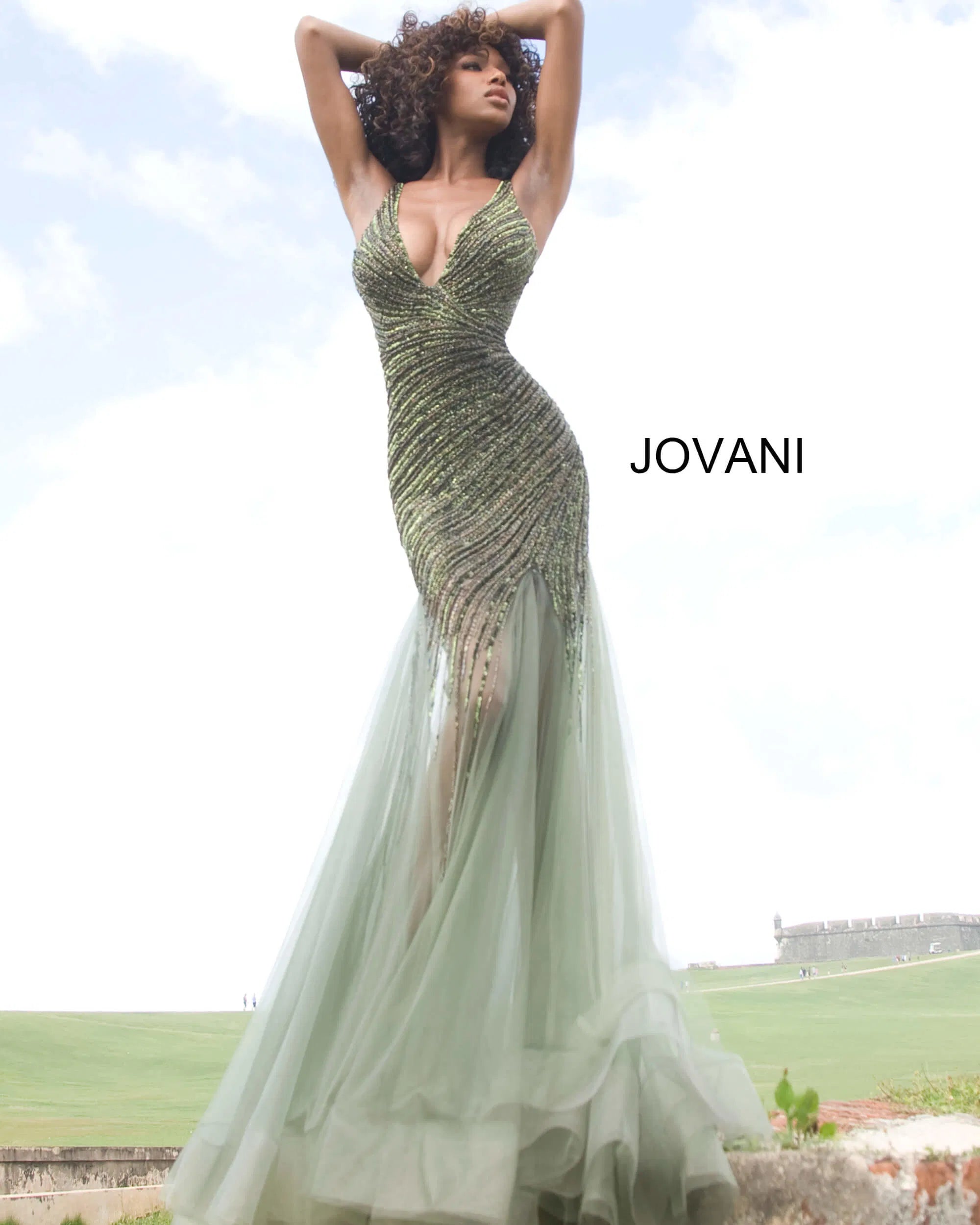 Jovani - 4741 Beaded Tulle Deep V-neck Junior Prom Dress - view 4
