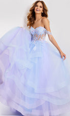 Jovani 47427 - Off Shoulder Floral Layered Ballgown - back view