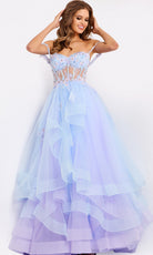 Jovani 47427 - Off Shoulder Floral Layered Ballgown - designer ball gown at Silhouette Dresses