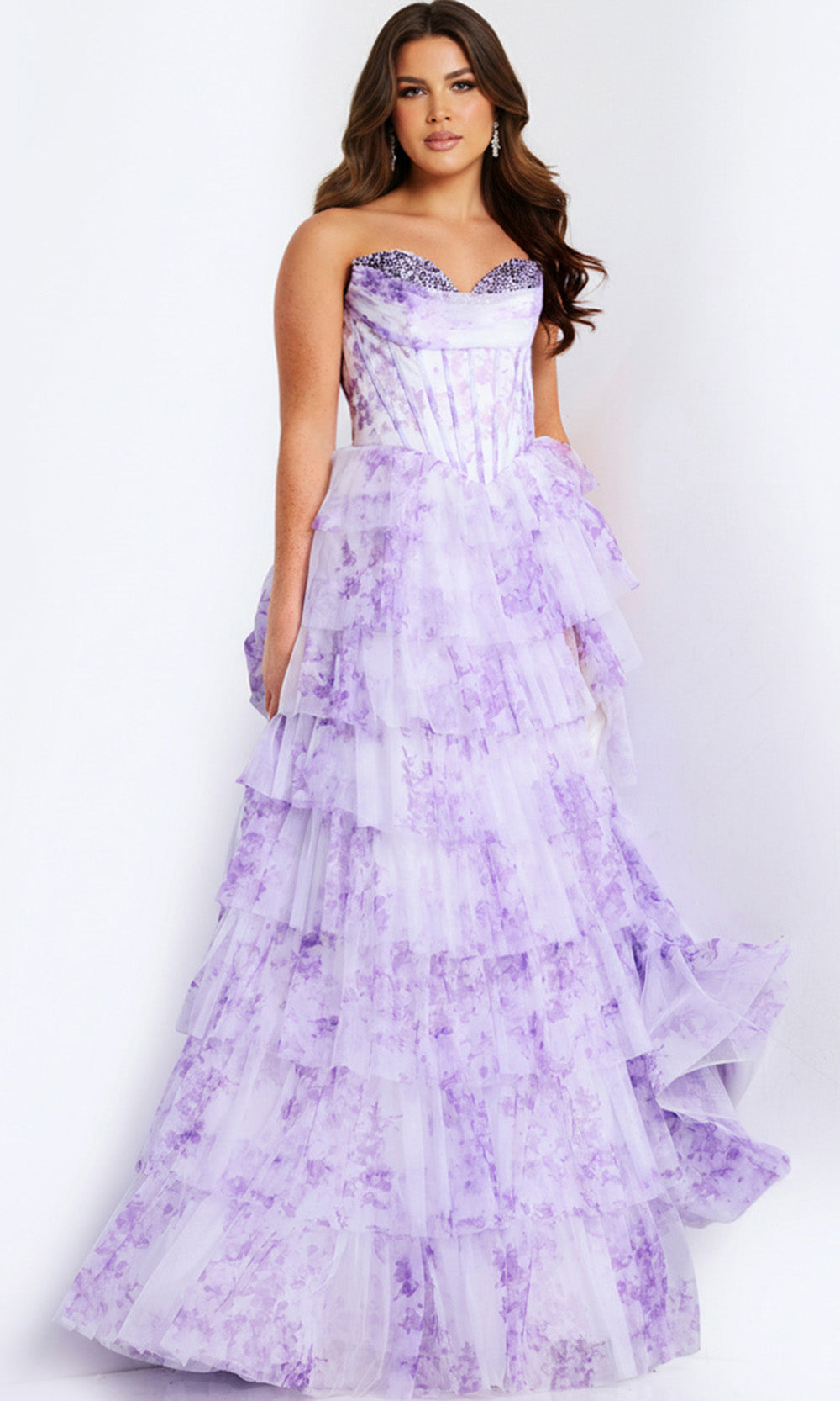 Jovani 47440 - Floral Print Tulle Tiered Ballgown - designer ball gown at Silhouette Dresses
