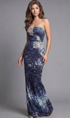 Jovani 47463 - Beaded Floral Strapless Column Gown with Back Slit - designer prom dress at Silhouette Dresses