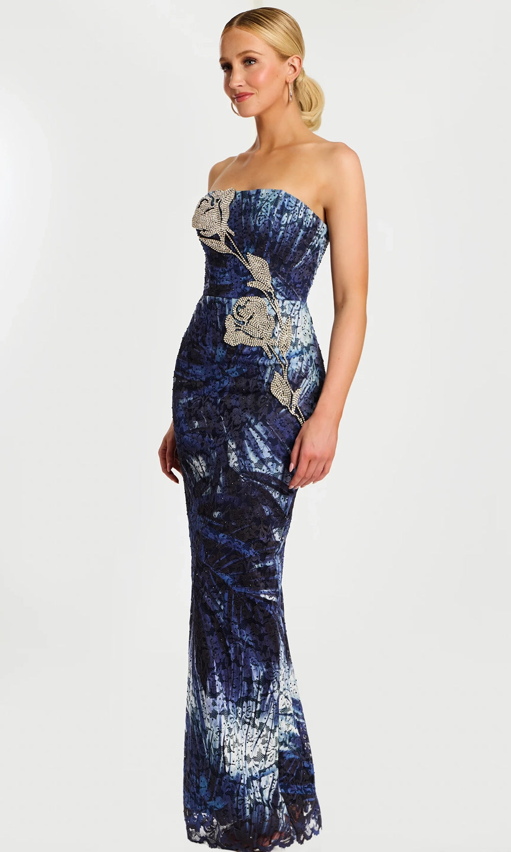 Jovani 47463 - Beaded Floral Strapless Column Gown with Back Slit - view 4