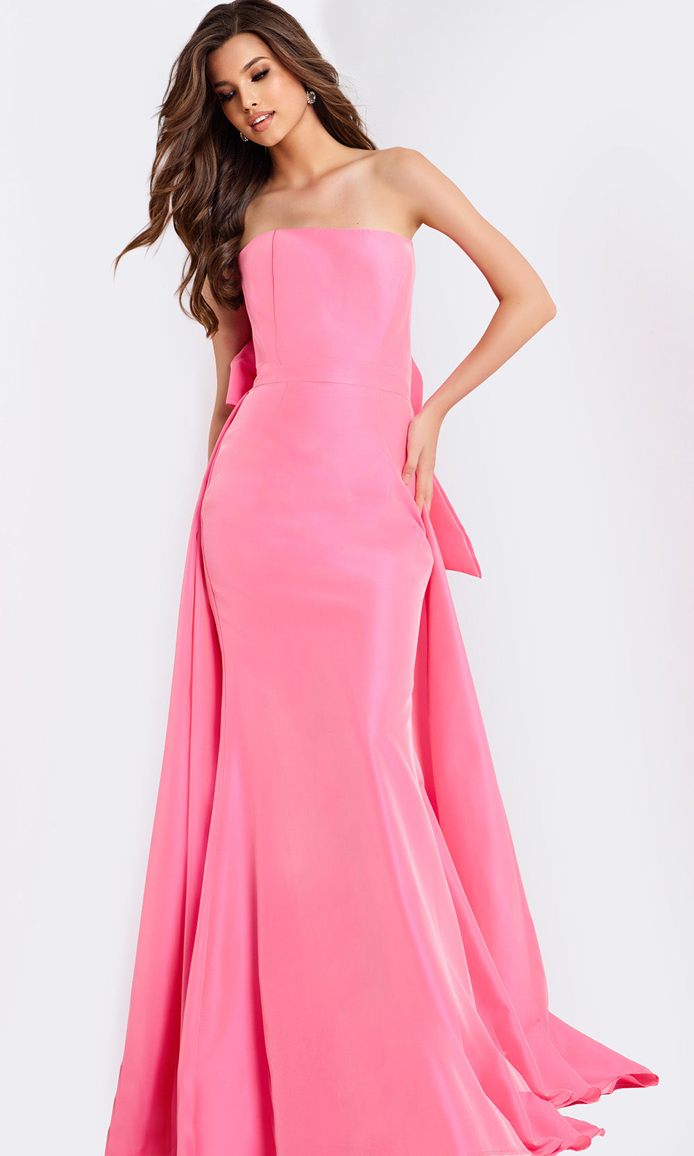 Jovani 47495 - Oversized Bow Straight Neck Satin Gown - designer prom dress at Silhouette Dresses