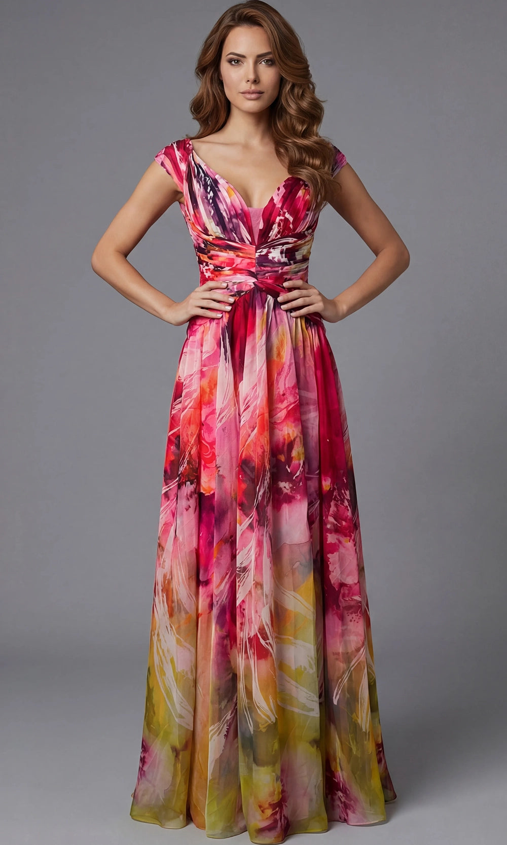 Jovani 47499 - Printed A-Line Gown with Ruched Bodice - designer mother of the bride dress at Silhouette Dresses