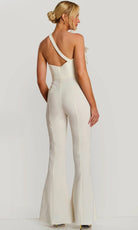 Jovani 47545 - Asymmetric Neck Floral Accent Flared Jumpsuit - back view