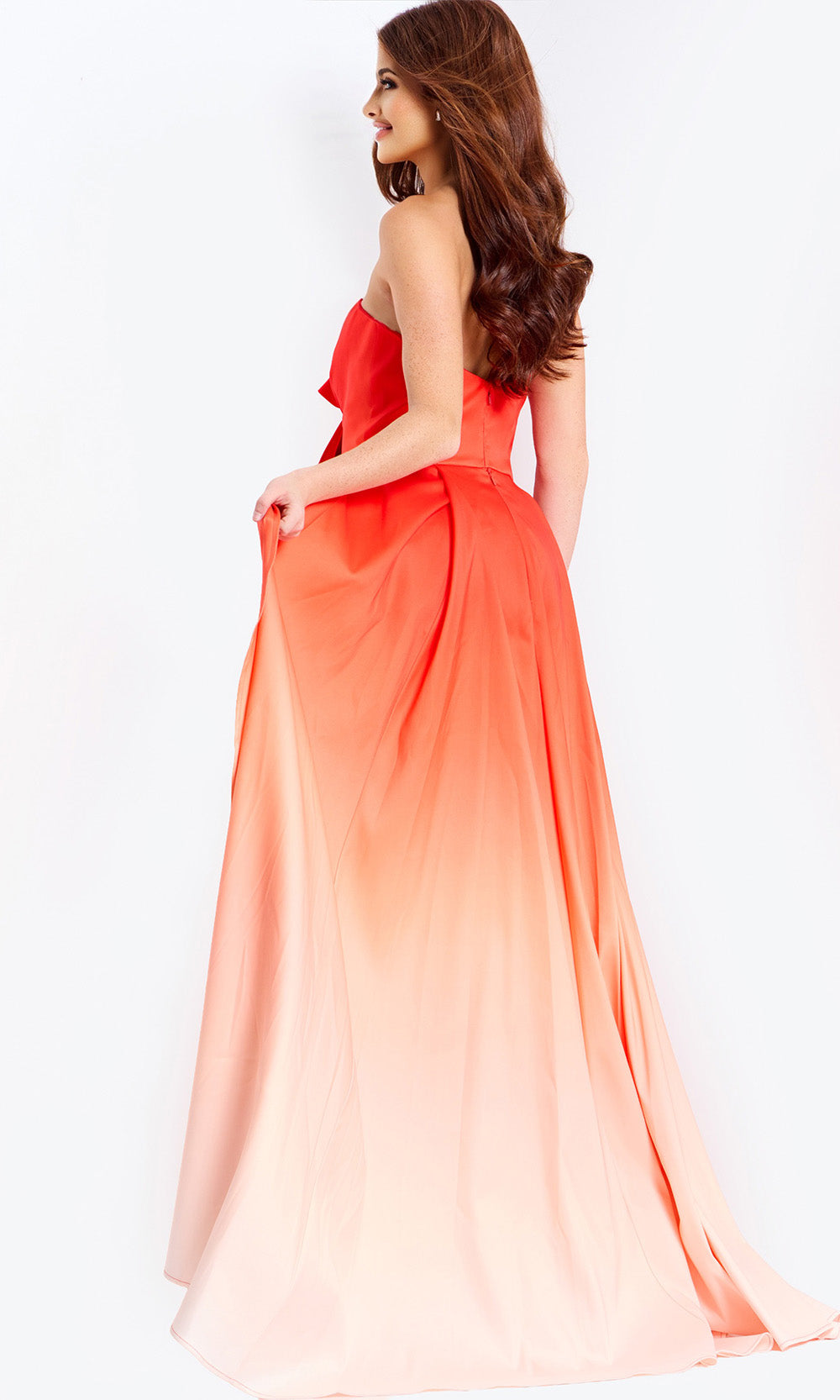 Jovani 47554 - Ombre Strapless Pleated Overskirt Gown - detail view
