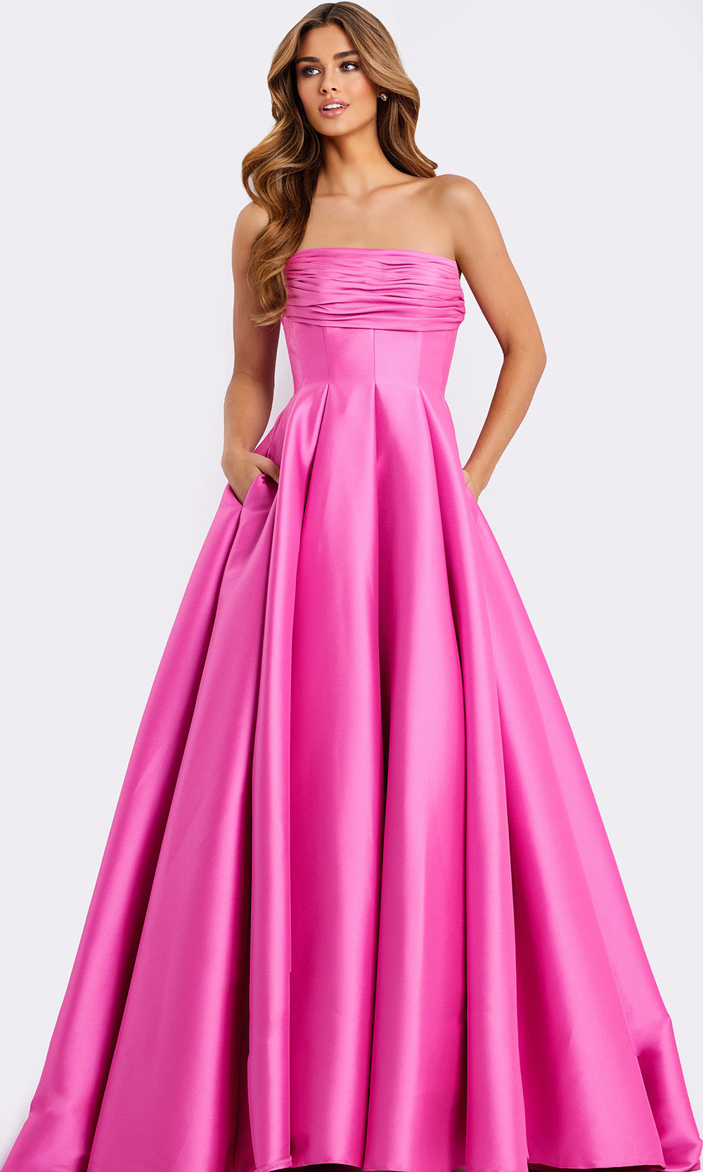 Jovani 47570 - Straight Neckline Ruched Satin Ballgown - back view