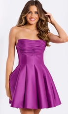 Jovani 47571 - Pleated A-Line Skirt Satin Cocktail Dress - detail view