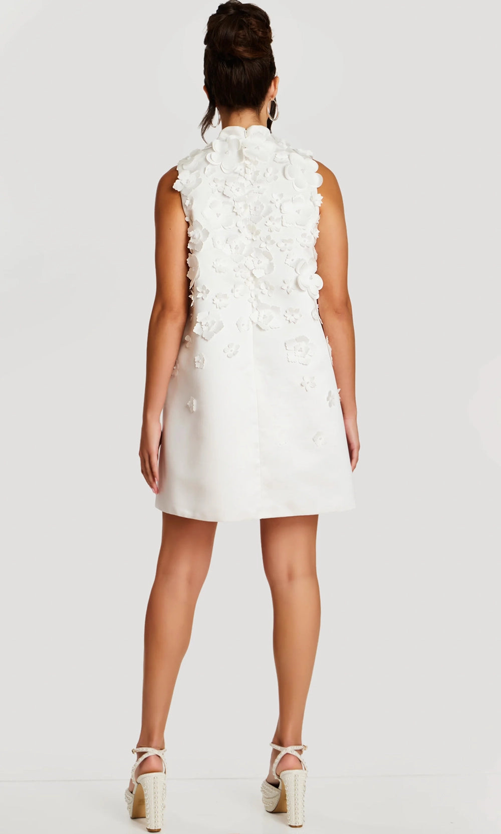 Jovani 47572 - Floral Applique High Neck Mini Dress - back view
