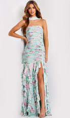 Jovani 47580 - Ruffled Skirt Straight Across Floral Dress - designer prom dress at Silhouette Dresses