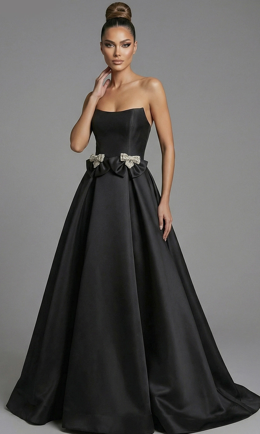 Jovani 47594 - Scoop Neck Bow Waist Satin Evening Gown - designer ball gown at Silhouette Dresses