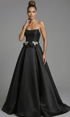 Jovani 47594 - Scoop Neck Bow Waist Satin Evening Gown - designer ball gown at Silhouette Dresses