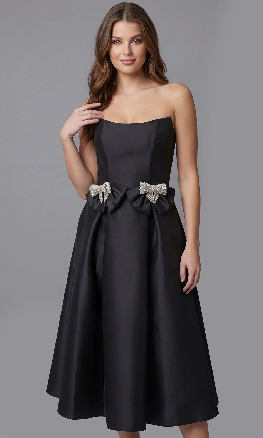 Jovani 47595 - Bow Waist Tea-Length Pleated Dress - designer prom dress at Silhouette Dresses