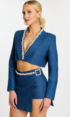 Jovani 47609 - Rhinestone Trim Cropped Blazer Short Dress - detail view