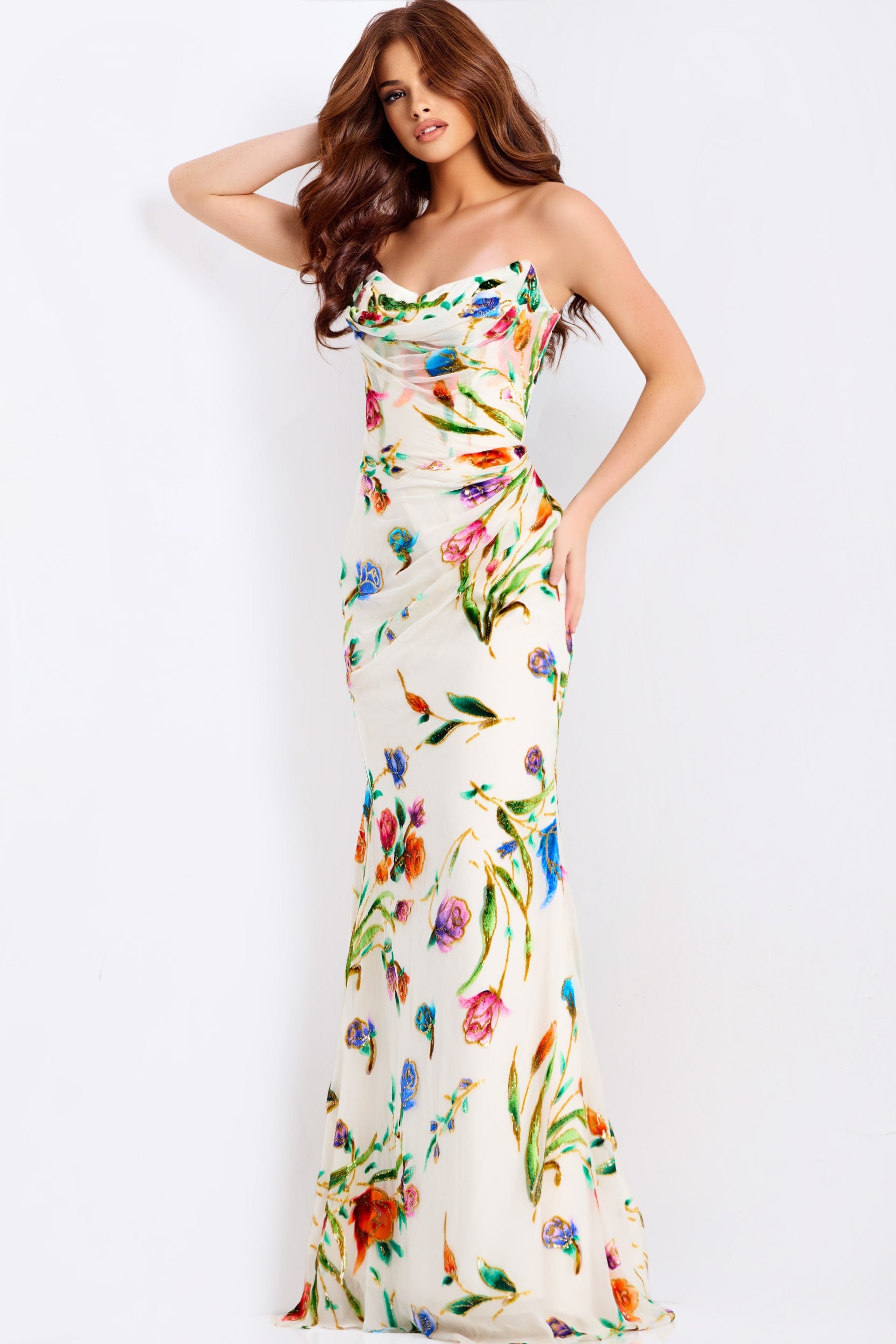 Jovani 47626 - Multicolor Floral Cowl Prom Dress - view 4