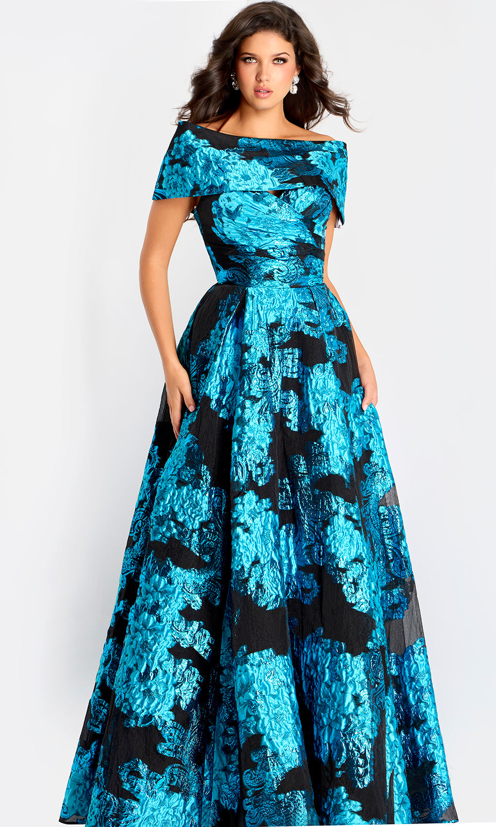 Jovani 47630 - Metallic Jacquard Pleated A-Line Gown - back view