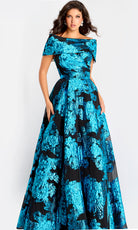 Jovani 47630 - Metallic Jacquard Pleated A-Line Gown - back view