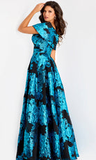 Jovani 47630 - Metallic Jacquard Pleated A-Line Gown - view 4