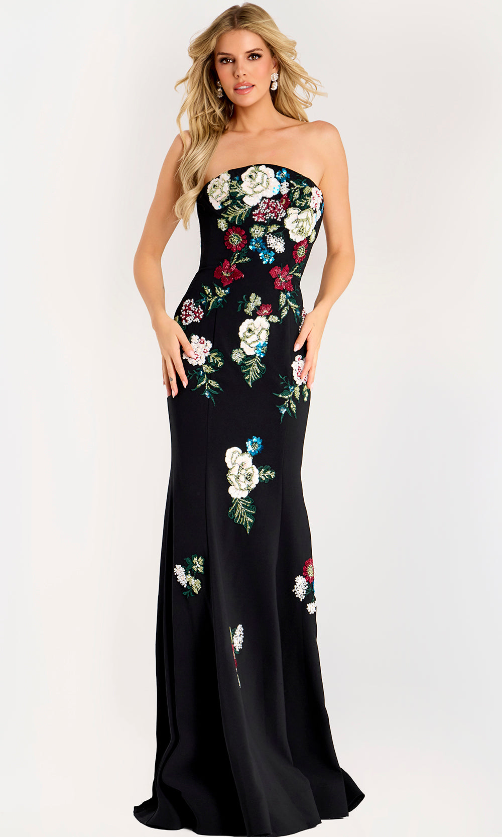 Jovani 47636 - Floral Beaded Strapless Gown with Seam Detail - designer mother of the bride dress at Silhouette Dresses