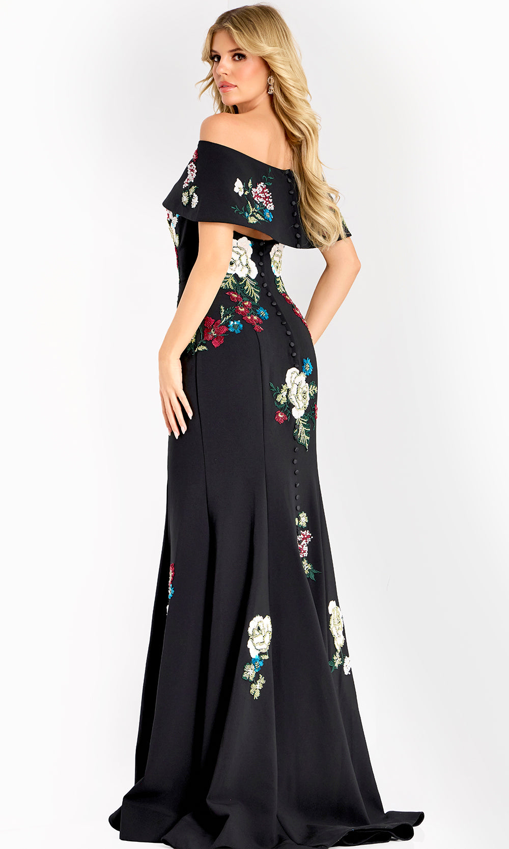 Jovani 47636 - Floral Beaded Strapless Gown with Seam Detail - back view