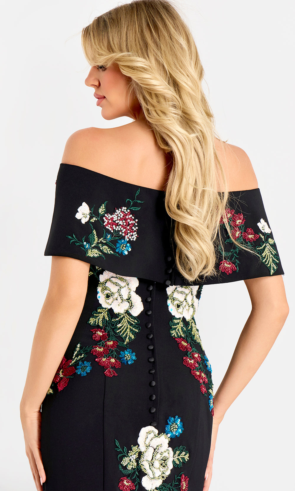 Jovani 47636 - Floral Beaded Strapless Gown with Seam Detail - detail view