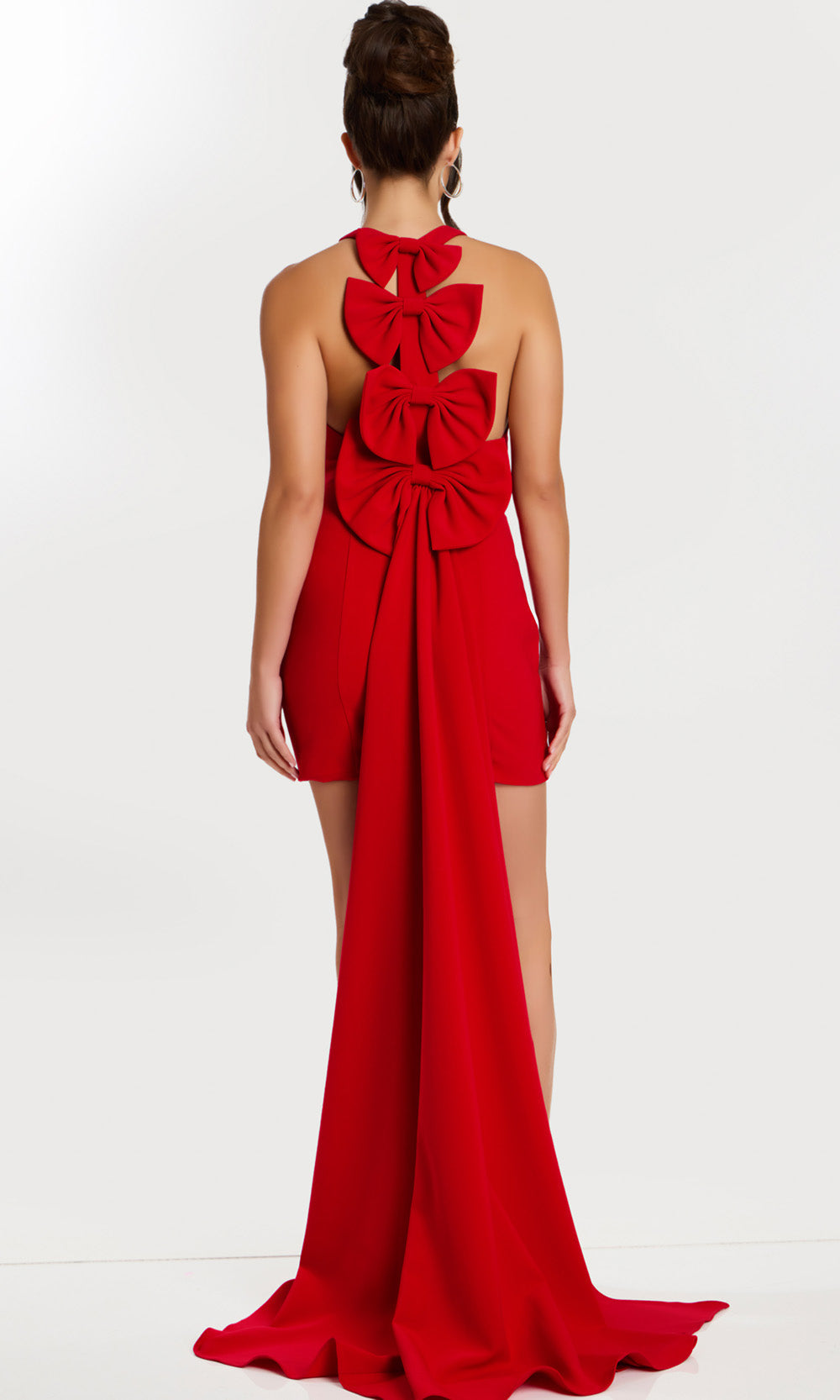 Jovani 47637 - Halter V-Neck Mini Dress with Bows - back view