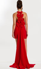 Jovani 47637 - Halter V-Neck Mini Dress with Bows - back view