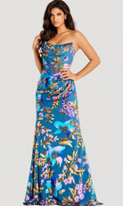 Jovani 47654 - Draped Bodice Floral Satin Prom Dress - detail view