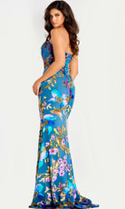 Jovani 47654 - Draped Bodice Floral Satin Prom Dress - back view