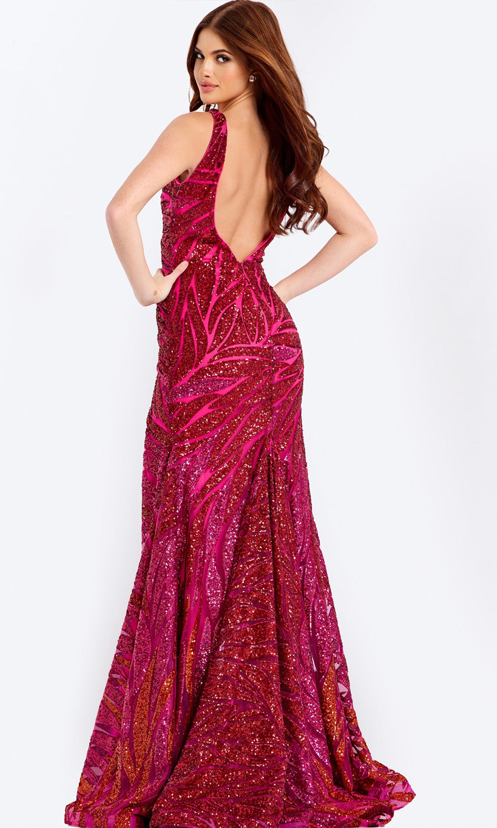 Jovani 47682 - Sparkling Sequin V-Neckline Prom Gown - detail view