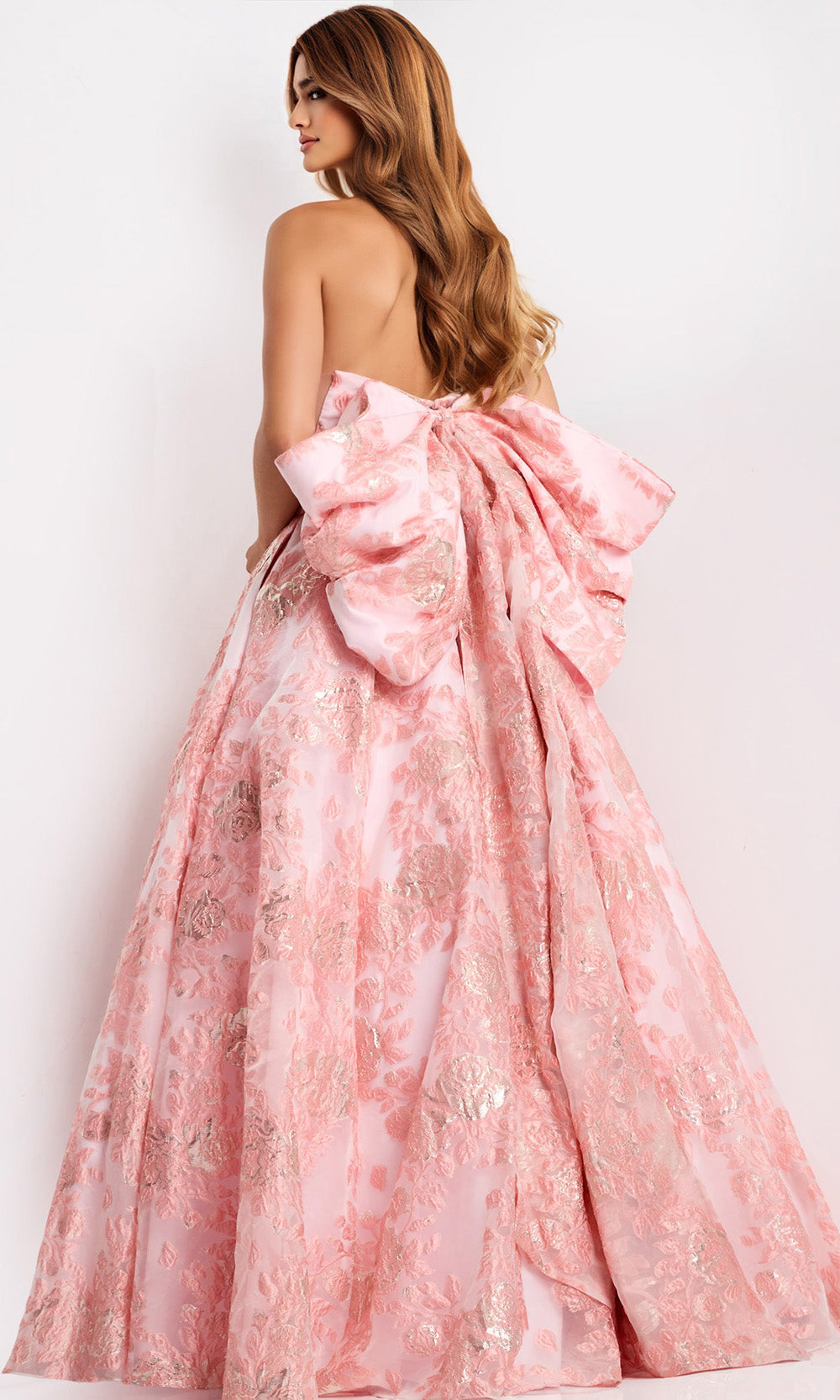 Jovani 47702 - Floral Jacquard Scoop Neck Ballgown - back view