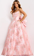 Jovani 47702 - Floral Jacquard Scoop Neck Ballgown - detail view