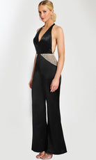 Jovani 47720 - Crystal Waist Wide Leg Jumpsuit - detail view