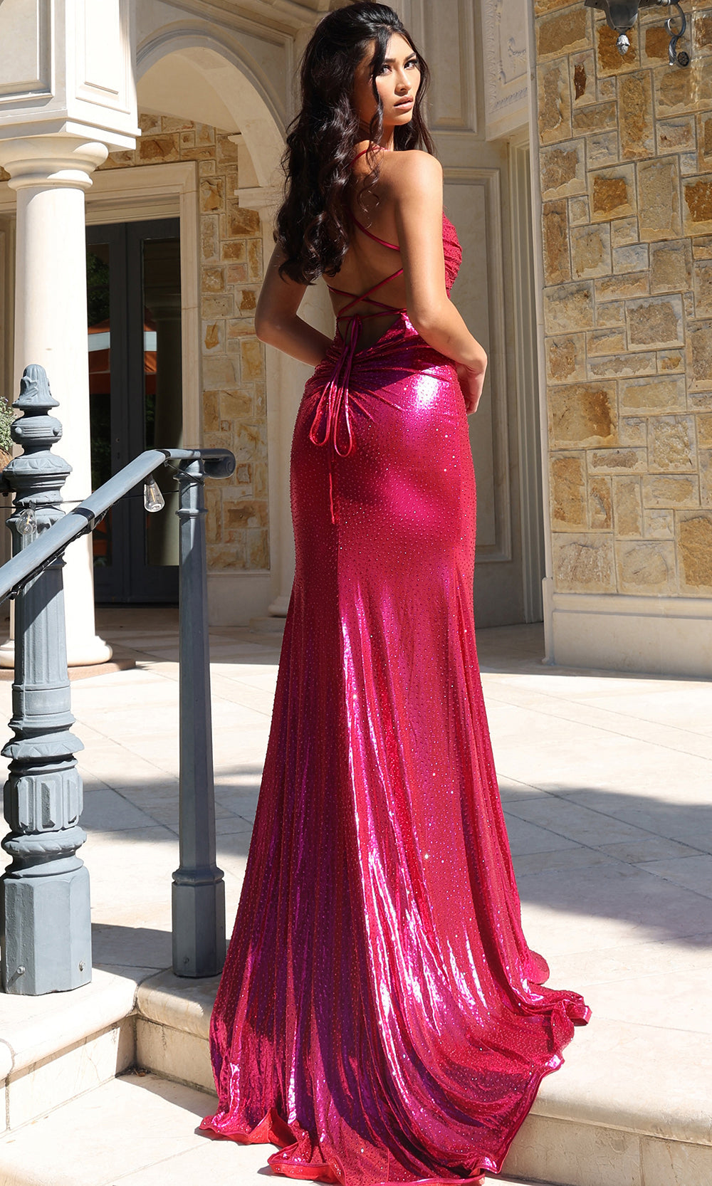 Jovani 47752 - Beaded Metallic Sweetheart Gown with Cutout - view 7