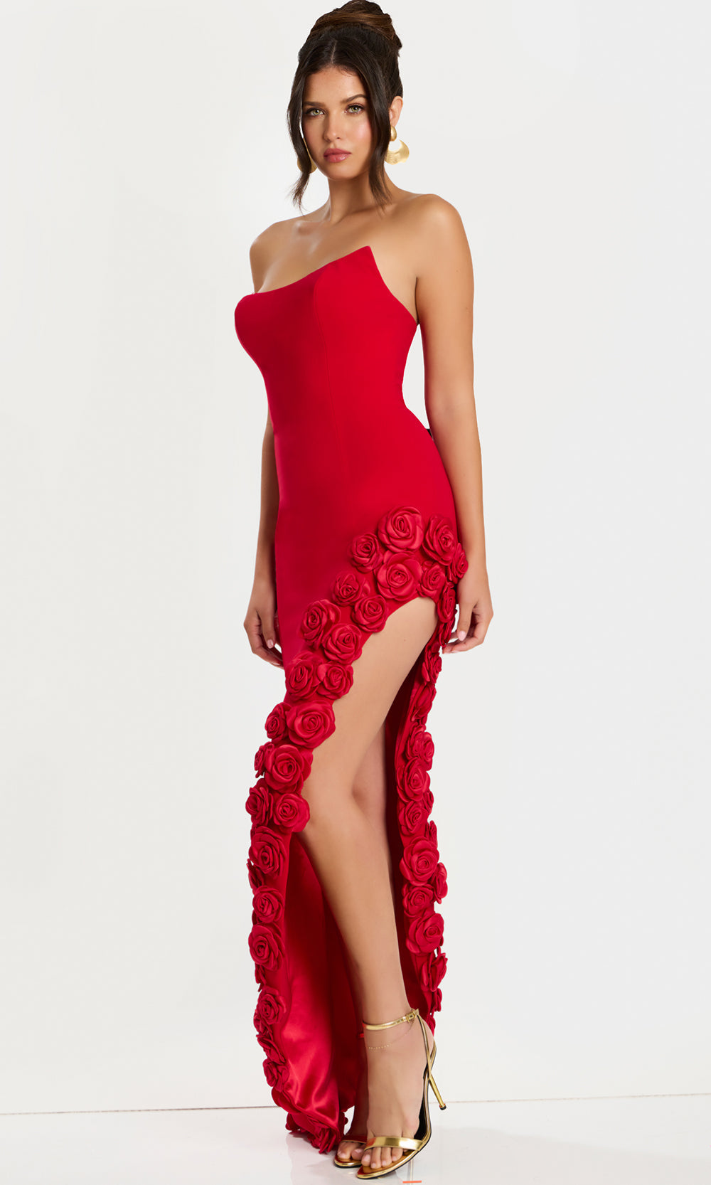 Jovani 47798 - Rosette Applique Strapless Asymmetric Hem Gown - designer prom dress at Silhouette Dresses