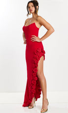 Jovani 47798 - Rosette Applique Strapless Asymmetric Hem Gown - view 6