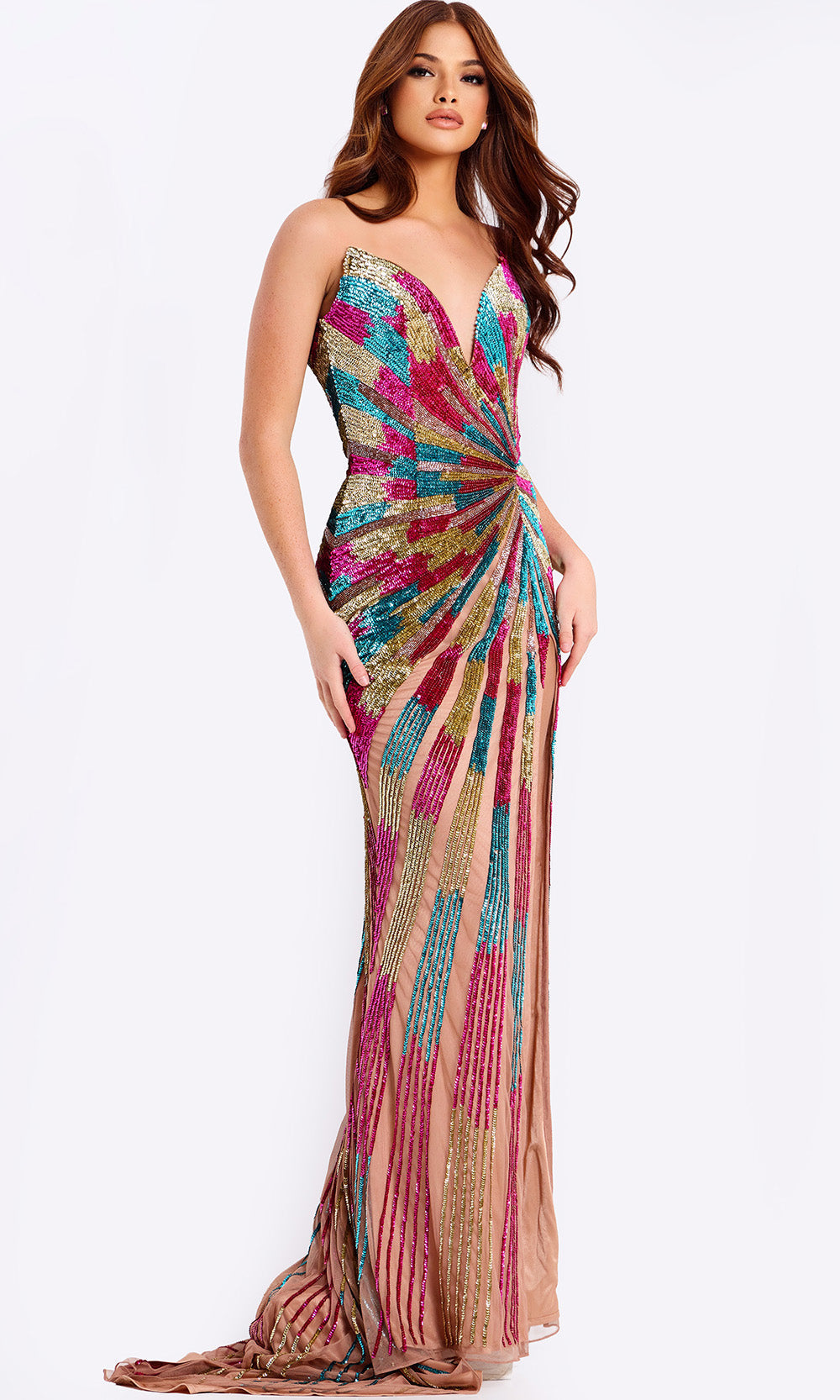 Jovani 47832 - Sheath Skirt Multicolor Sequin Prom Gown - designer prom dress at Silhouette Dresses
