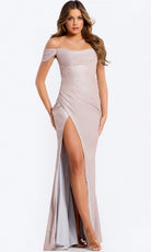 Jovani 47870 - Ruched Bodice Off Shoulder Fitted Gown - back view