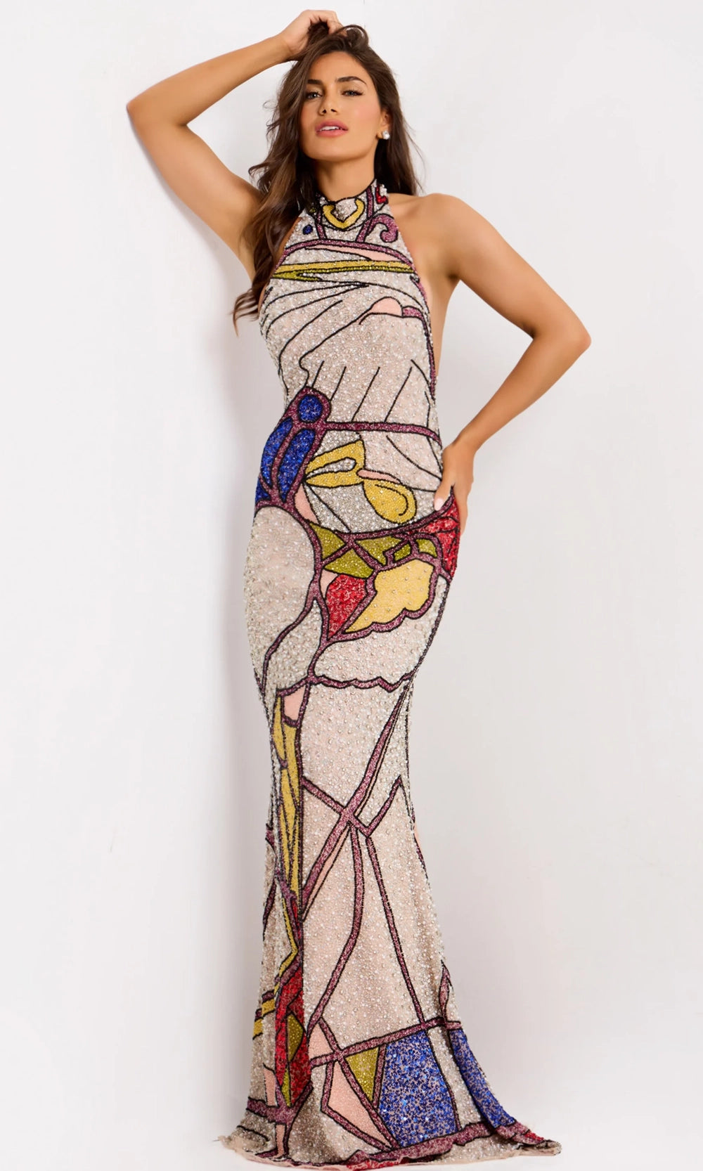 Jovani 47882 - Backless Multicolor Beaded Gown - designer prom dress at Silhouette Dresses