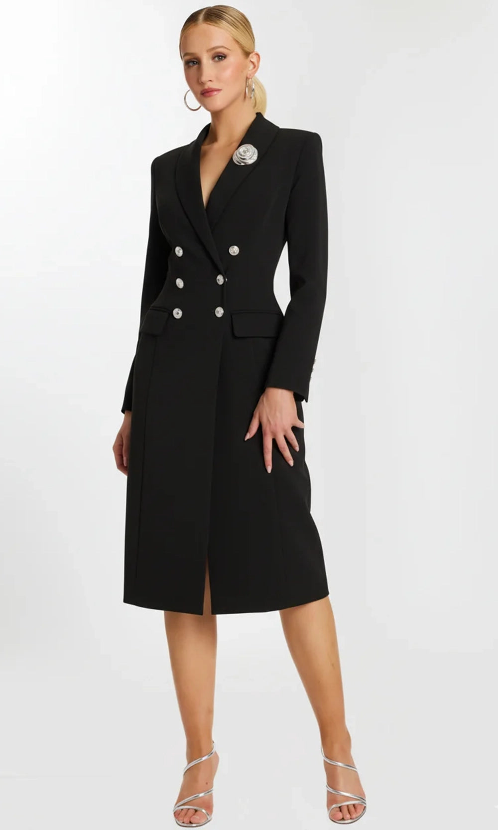 Jovani 47886 - Blazer Tea-Length Dress with Rose Brooch - view 6