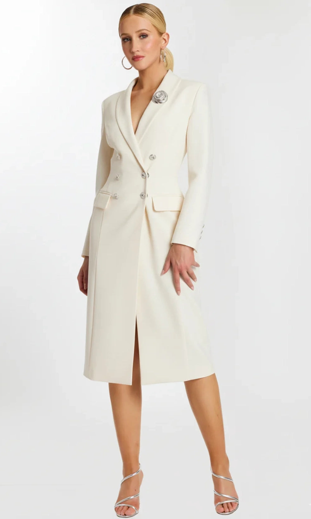 Jovani 47886 - Blazer Tea-Length Dress with Rose Brooch - designer formal gown at Silhouette Dresses