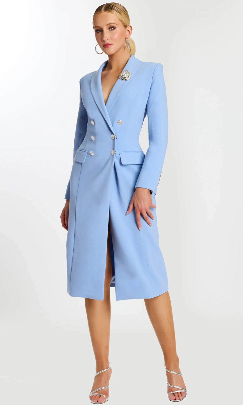 Jovani 47886 - Blazer Tea-Length Dress with Rose Brooch - back view