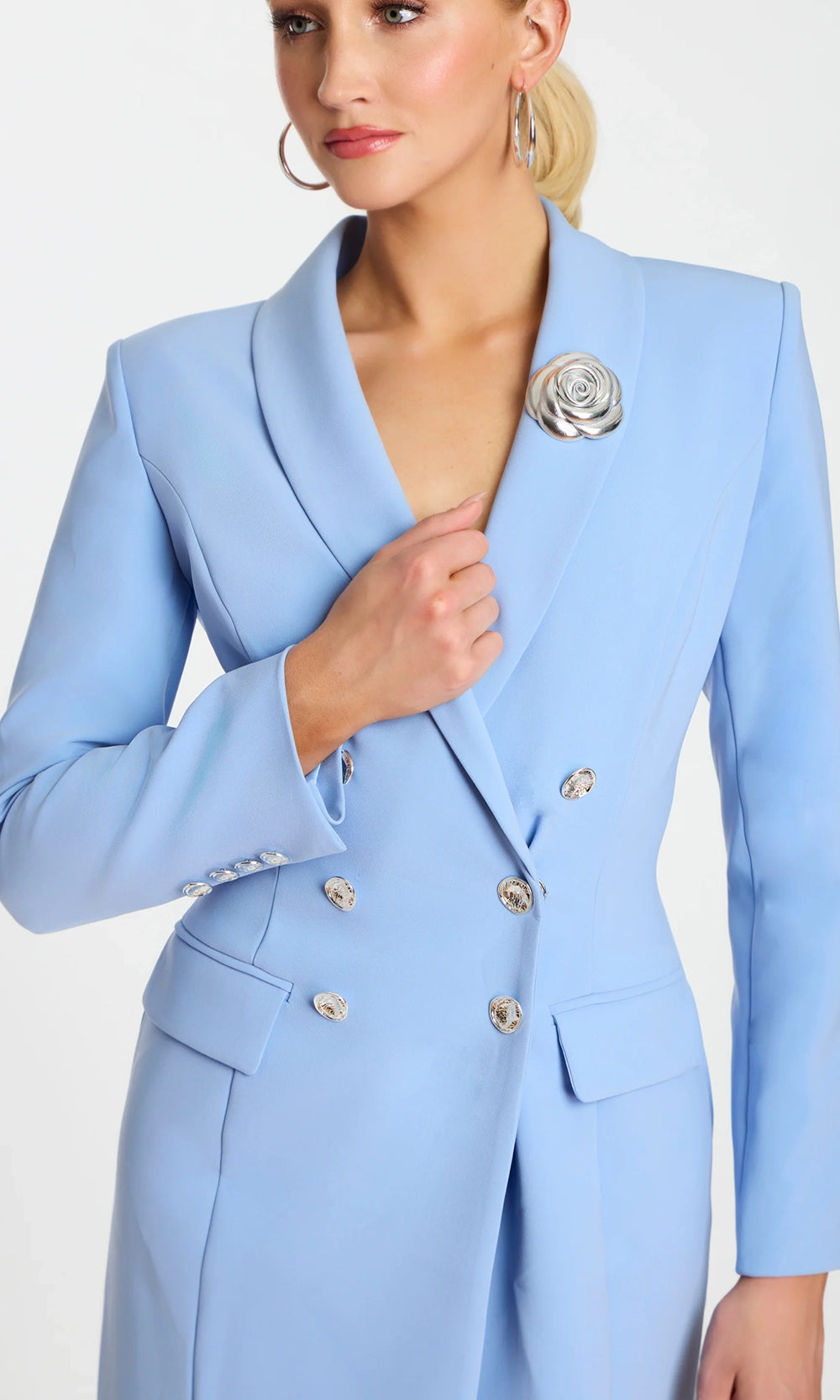 Jovani 47886 - Blazer Tea-Length Dress with Rose Brooch - view 5