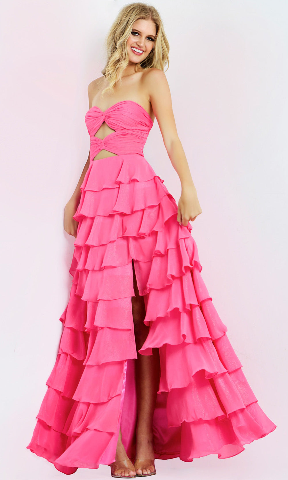 Jovani 47898 - Ruffle Chiffon A-Line Prom Dress - detail view